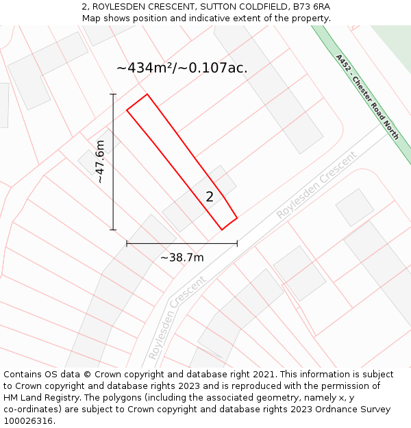 2, ROYLESDEN CRESCENT, SUTTON COLDFIELD, B73 6RA: Plot and title map