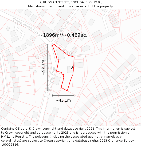 2, RUDMAN STREET, ROCHDALE, OL12 6LJ: Plot and title map