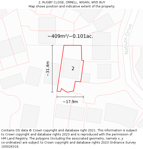 2, RUGBY CLOSE, ORRELL, WIGAN, WN5 8UY: Plot and title map