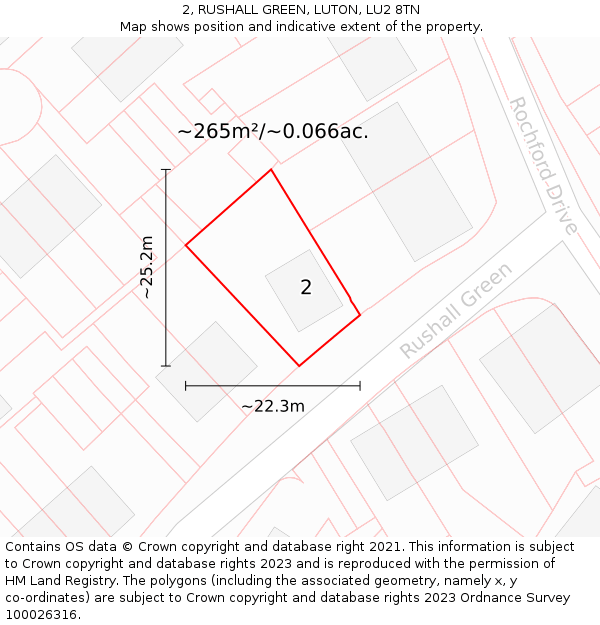 2, RUSHALL GREEN, LUTON, LU2 8TN: Plot and title map