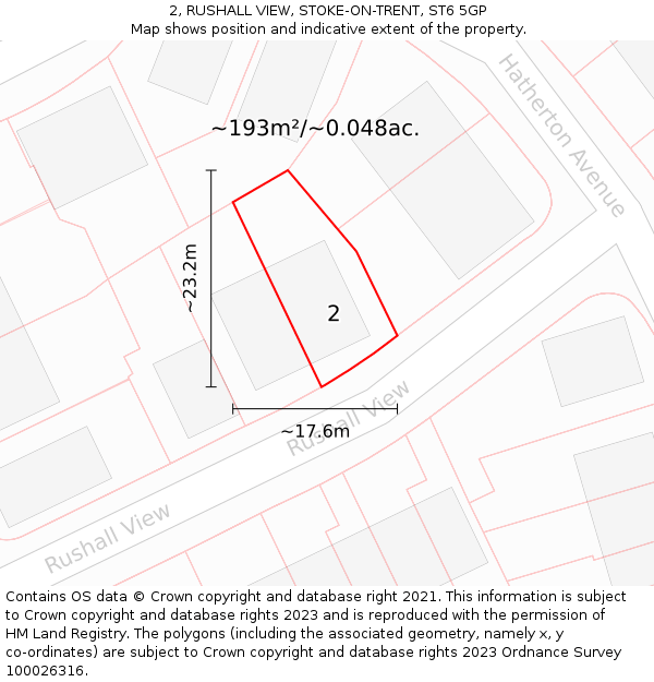 2, RUSHALL VIEW, STOKE-ON-TRENT, ST6 5GP: Plot and title map