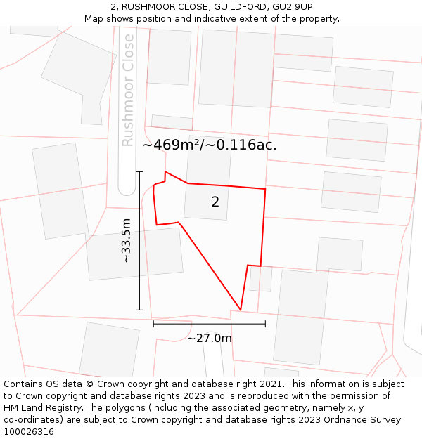 2, RUSHMOOR CLOSE, GUILDFORD, GU2 9UP: Plot and title map