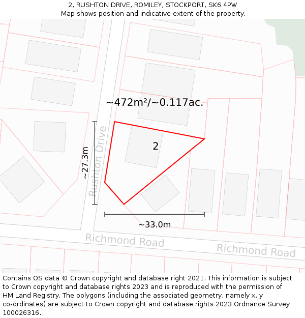 2, RUSHTON DRIVE, ROMILEY, STOCKPORT, SK6 4PW: Plot and title map