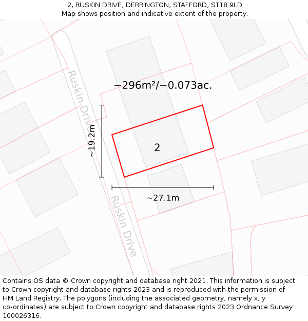 2, RUSKIN DRIVE, DERRINGTON, STAFFORD, ST18 9LD: Plot and title map