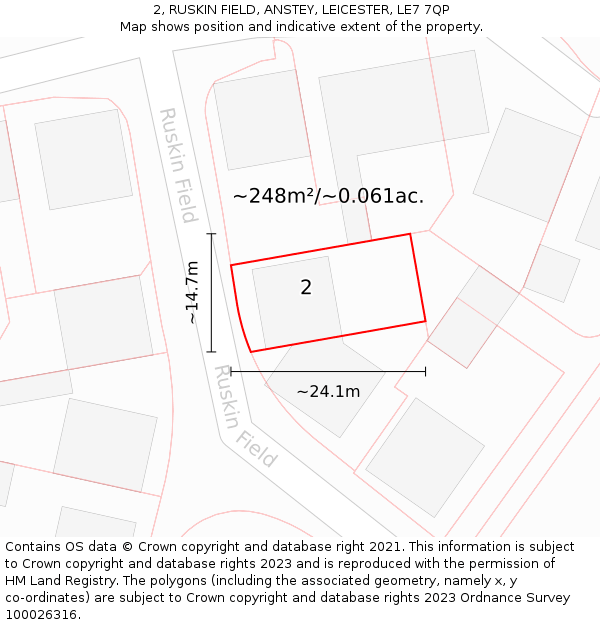 2, RUSKIN FIELD, ANSTEY, LEICESTER, LE7 7QP: Plot and title map