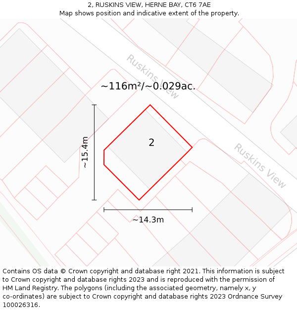 2, RUSKINS VIEW, HERNE BAY, CT6 7AE: Plot and title map