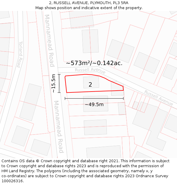 2, RUSSELL AVENUE, PLYMOUTH, PL3 5RA: Plot and title map