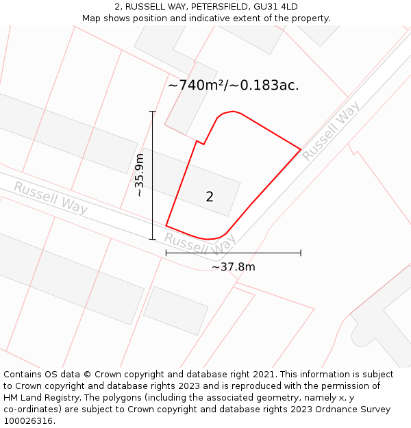 2, RUSSELL WAY, PETERSFIELD, GU31 4LD: Plot and title map