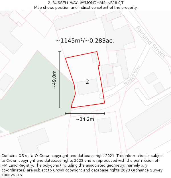 2, RUSSELL WAY, WYMONDHAM, NR18 0JT: Plot and title map