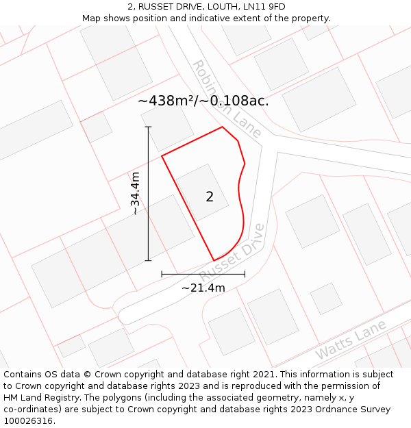 2, RUSSET DRIVE, LOUTH, LN11 9FD: Plot and title map