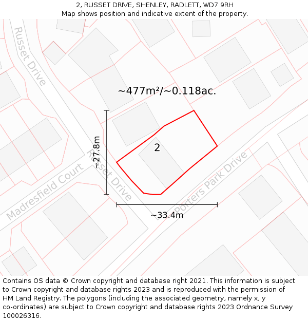 2, RUSSET DRIVE, SHENLEY, RADLETT, WD7 9RH: Plot and title map