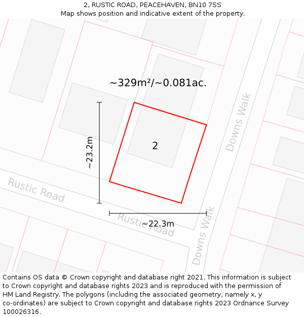 2, RUSTIC ROAD, PEACEHAVEN, BN10 7SS: Plot and title map