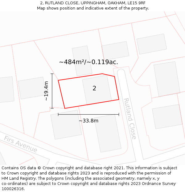 2, RUTLAND CLOSE, UPPINGHAM, OAKHAM, LE15 9RF: Plot and title map