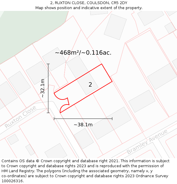 2, RUXTON CLOSE, COULSDON, CR5 2DY: Plot and title map