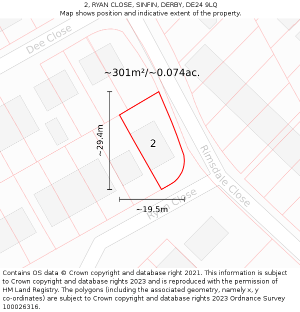 2, RYAN CLOSE, SINFIN, DERBY, DE24 9LQ: Plot and title map