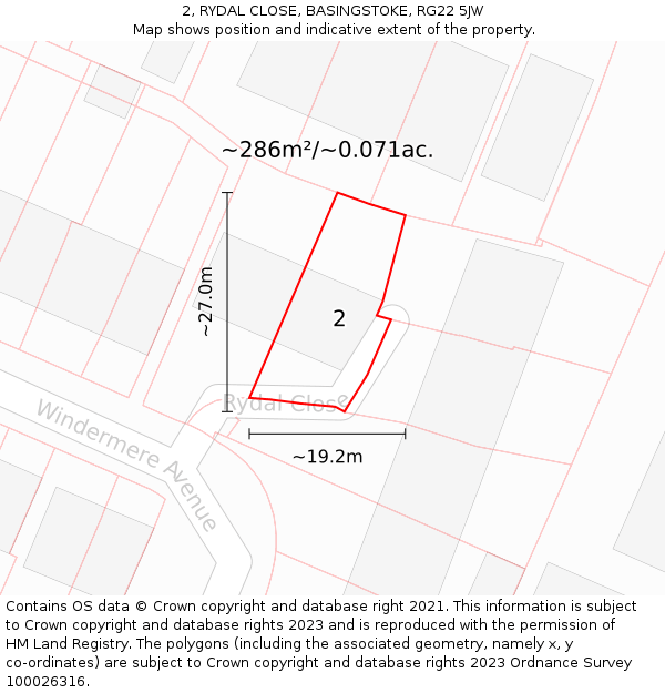 2, RYDAL CLOSE, BASINGSTOKE, RG22 5JW: Plot and title map