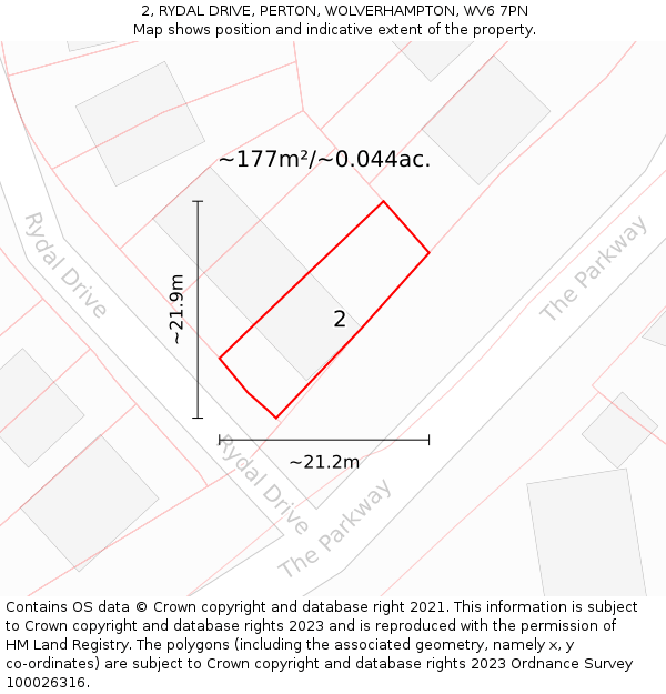 2, RYDAL DRIVE, PERTON, WOLVERHAMPTON, WV6 7PN: Plot and title map
