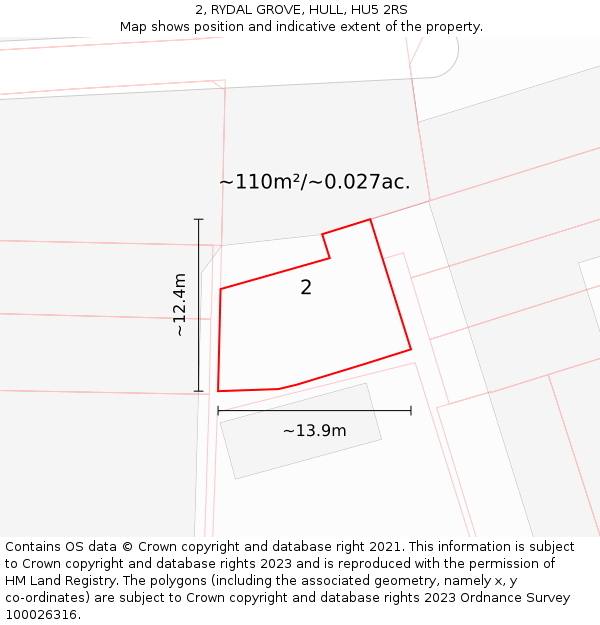 2, RYDAL GROVE, HULL, HU5 2RS: Plot and title map