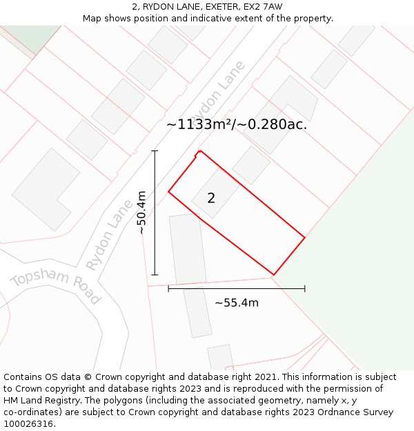 2, RYDON LANE, EXETER, EX2 7AW: Plot and title map