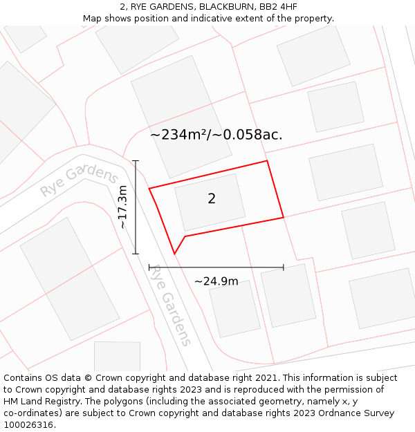 2, RYE GARDENS, BLACKBURN, BB2 4HF: Plot and title map