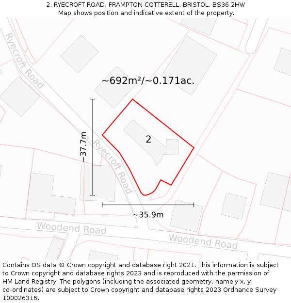 2, RYECROFT ROAD, FRAMPTON COTTERELL, BRISTOL, BS36 2HW: Plot and title map