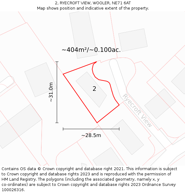 2, RYECROFT VIEW, WOOLER, NE71 6AT: Plot and title map