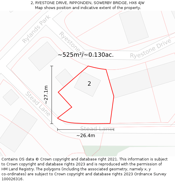 2, RYESTONE DRIVE, RIPPONDEN, SOWERBY BRIDGE, HX6 4JW: Plot and title map