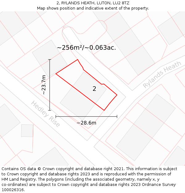 2, RYLANDS HEATH, LUTON, LU2 8TZ: Plot and title map