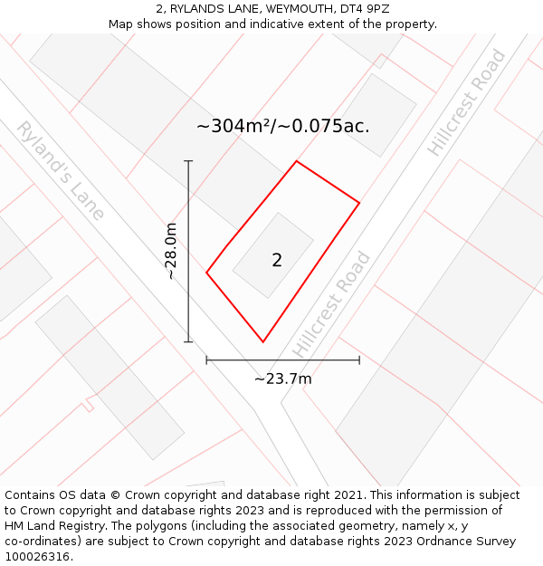 2, RYLANDS LANE, WEYMOUTH, DT4 9PZ: Plot and title map