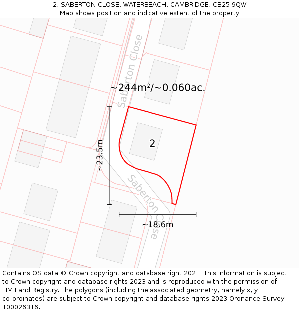2, SABERTON CLOSE, WATERBEACH, CAMBRIDGE, CB25 9QW: Plot and title map