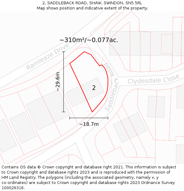 2, SADDLEBACK ROAD, SHAW, SWINDON, SN5 5RL: Plot and title map