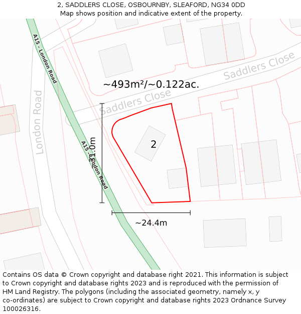 2, SADDLERS CLOSE, OSBOURNBY, SLEAFORD, NG34 0DD: Plot and title map