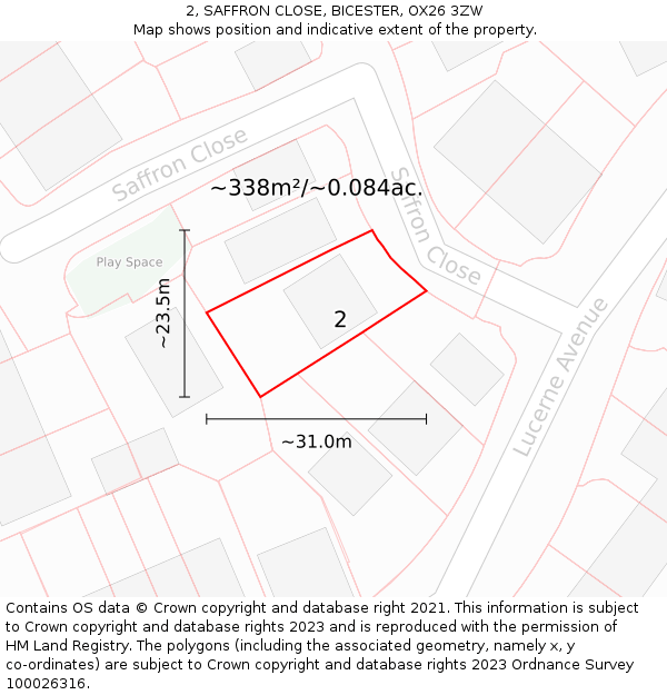 2, SAFFRON CLOSE, BICESTER, OX26 3ZW: Plot and title map