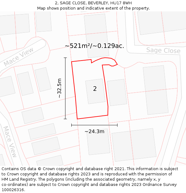 2, SAGE CLOSE, BEVERLEY, HU17 8WH: Plot and title map