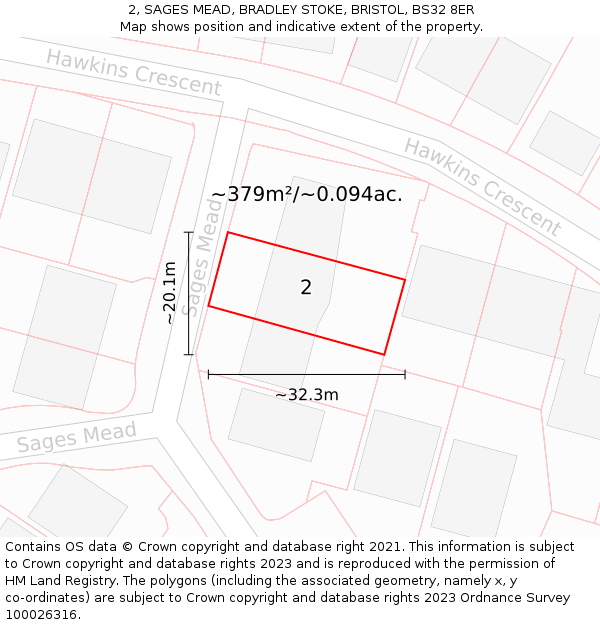 2, SAGES MEAD, BRADLEY STOKE, BRISTOL, BS32 8ER: Plot and title map