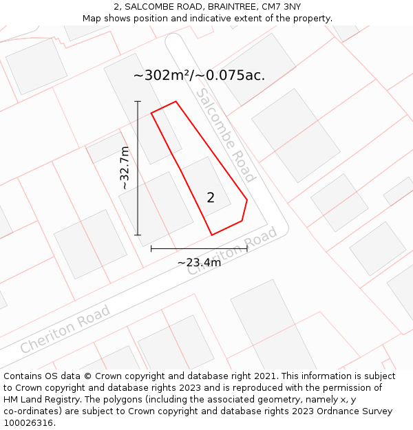 2, SALCOMBE ROAD, BRAINTREE, CM7 3NY: Plot and title map