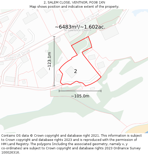 2, SALEM CLOSE, VENTNOR, PO38 1XN: Plot and title map