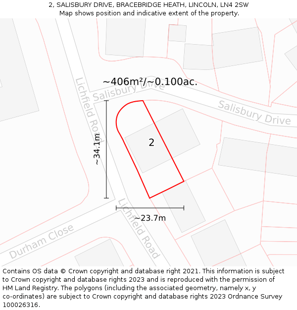 2, SALISBURY DRIVE, BRACEBRIDGE HEATH, LINCOLN, LN4 2SW: Plot and title map