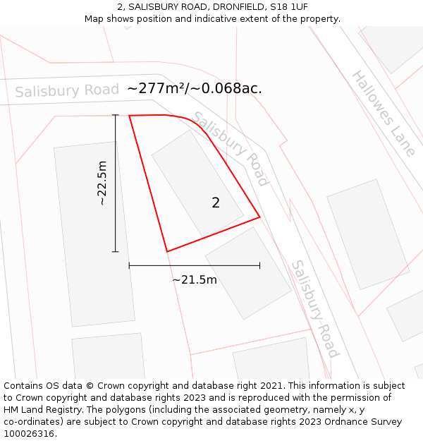 2, SALISBURY ROAD, DRONFIELD, S18 1UF: Plot and title map