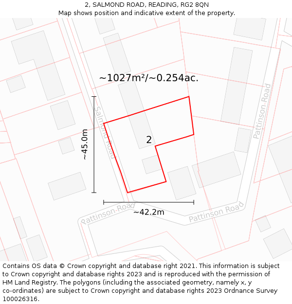 2, SALMOND ROAD, READING, RG2 8QN: Plot and title map