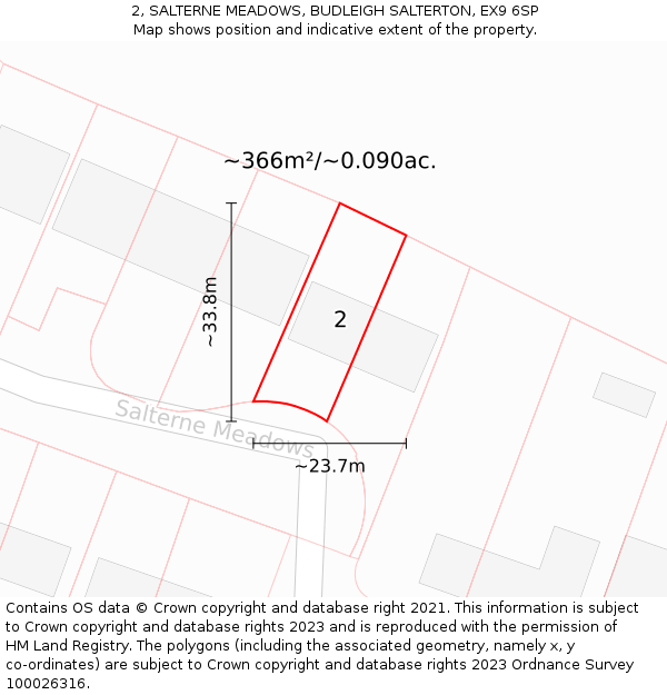 2, SALTERNE MEADOWS, BUDLEIGH SALTERTON, EX9 6SP: Plot and title map