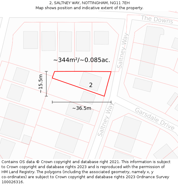 2, SALTNEY WAY, NOTTINGHAM, NG11 7EH: Plot and title map