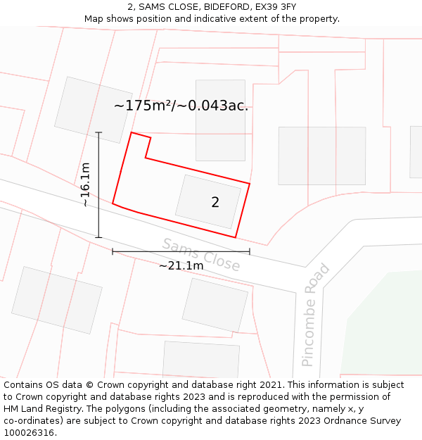 2, SAMS CLOSE, BIDEFORD, EX39 3FY: Plot and title map