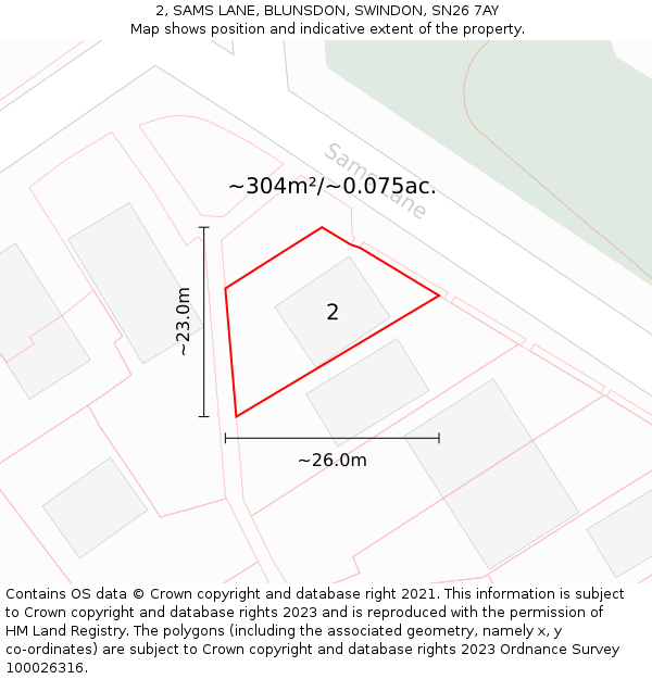 2, SAMS LANE, BLUNSDON, SWINDON, SN26 7AY: Plot and title map