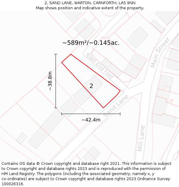 2, SAND LANE, WARTON, CARNFORTH, LA5 9NN: Plot and title map