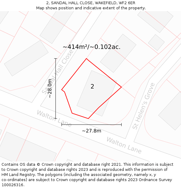 2, SANDAL HALL CLOSE, WAKEFIELD, WF2 6ER: Plot and title map