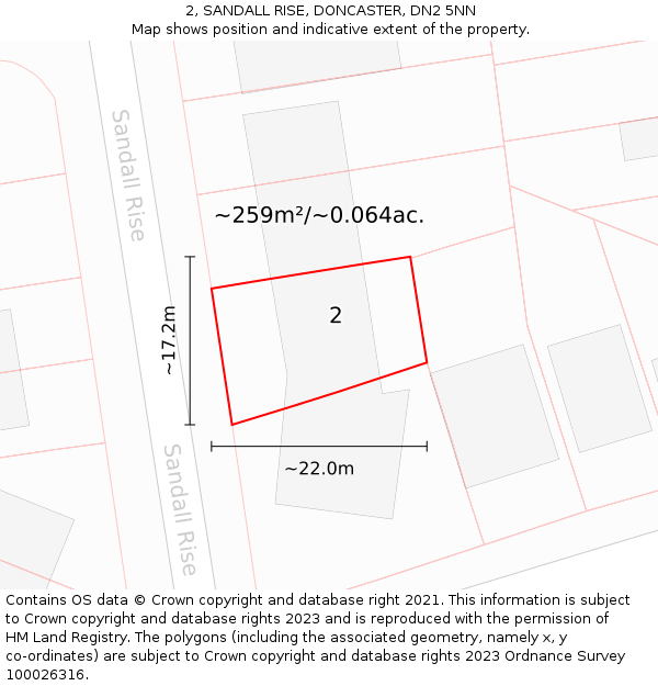 2, SANDALL RISE, DONCASTER, DN2 5NN: Plot and title map