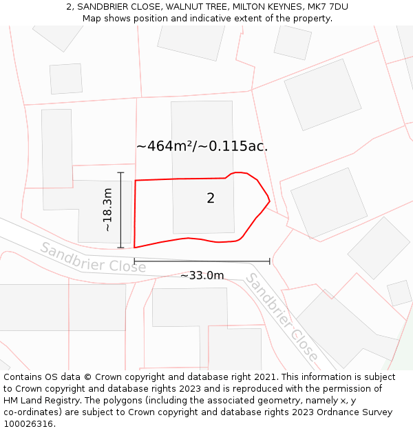 2, SANDBRIER CLOSE, WALNUT TREE, MILTON KEYNES, MK7 7DU: Plot and title map