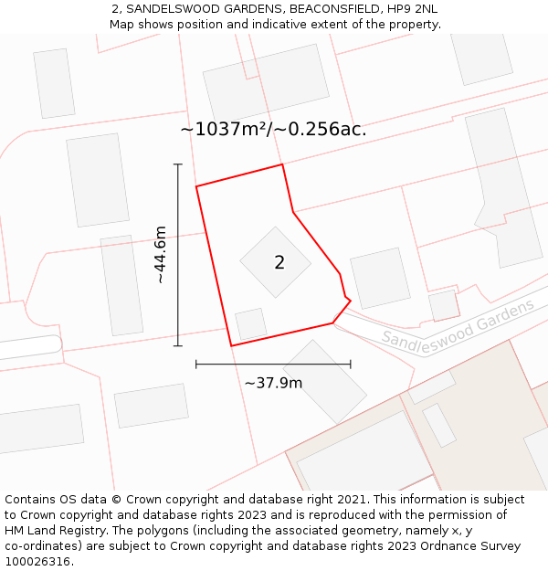 2, SANDELSWOOD GARDENS, BEACONSFIELD, HP9 2NL: Plot and title map