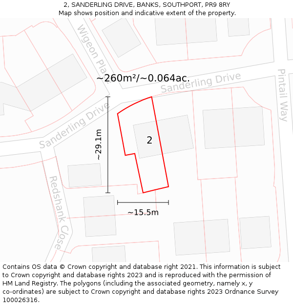 2, SANDERLING DRIVE, BANKS, SOUTHPORT, PR9 8RY: Plot and title map
